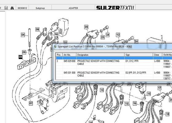 PFR 감지기 Sulzer 길쌈기는 Conecting 케이블을 가진 Proectile 감지기를 분해합니다