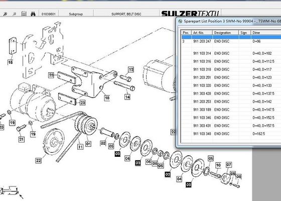 끝 원판 벨트 원판 Sulzer 길쌈기는 ISO9001를 분해합니다